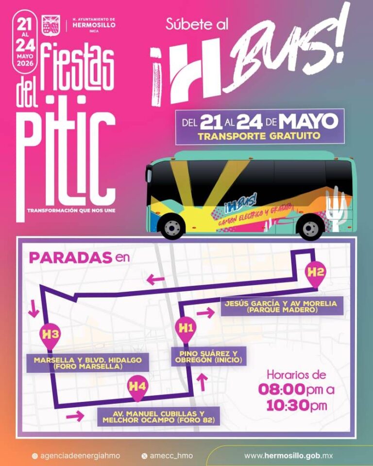 H Bus ofrecerá traslados gratuitos en el Centro Histórico durante las Fiestas del Pitic 2026