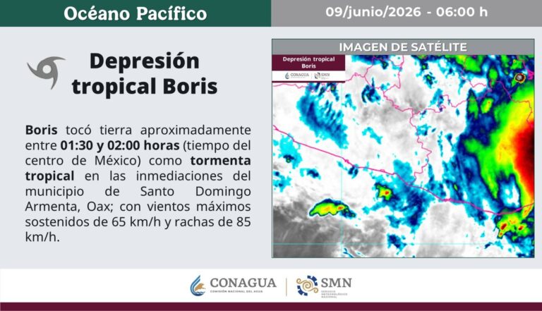 Boris pierde fuerza tras tocar tierra en Oaxaca; persisten alertas por lluvias intensas Boris pierde fuerza tras tocar tierra en Oaxaca; persisten alertas por lluvias intensas