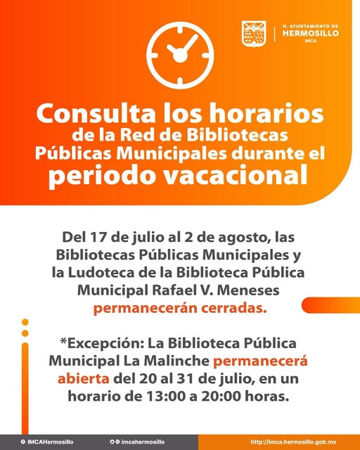 Bibliotecas públicas de Hermosillo amplían horarios en verano Bibliotecas públicas de Hermosillo amplían horarios en verano