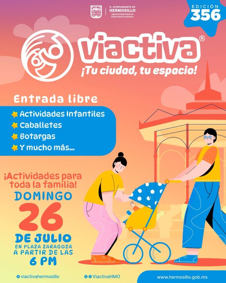 Viactiva en Plaza Zaragoza ofrece actividades familiares este domingo en Hermosillo