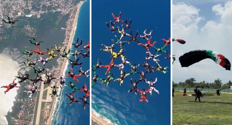 Paracaidistas militares de México y tres países logran récord de formación aérea en América