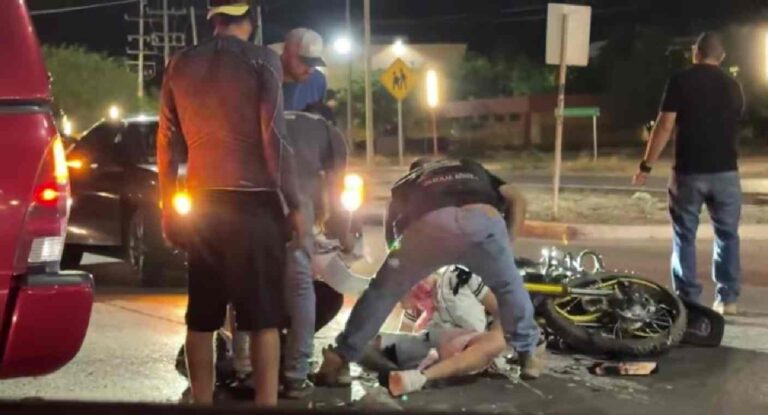 Motociclista sufre lesiones graves tras choque con pick up en Hermosillo