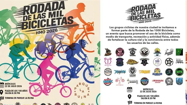 Invitan a participar en la Rodada de las Mil Bicicletas en Hermosillo Invitan a participar en la Rodada de las Mil Bicicletas en Hermosillo