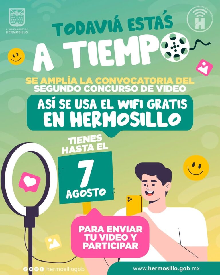 Extienden hasta el 7 de agosto convocatoria para concurso de video sobre Wi-Fi gratis en Hermosillo Extienden hasta el 7 de agosto convocatoria para concurso de video sobre Wi-Fi gratis en Hermosillo