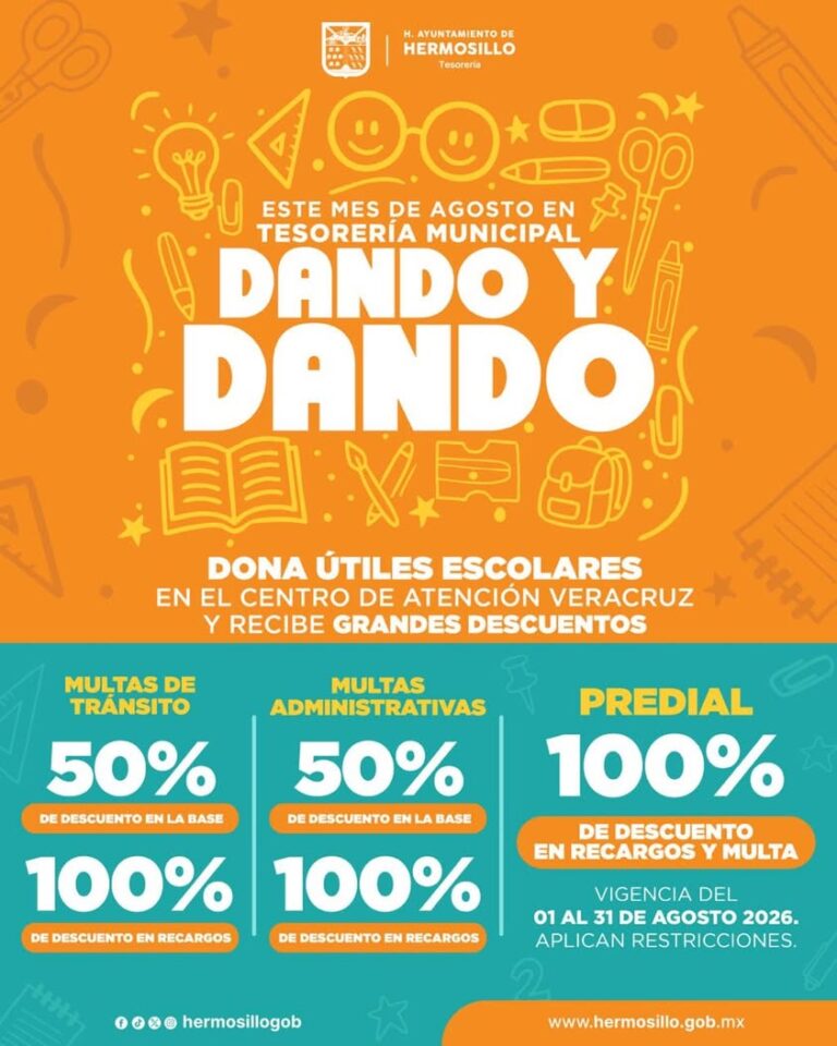 Gobierno de Hermosillo lanza campaña para donar útiles escolares y ofrecer descuentos en pagos municipales Gobierno de Hermosillo lanza campaña para donar útiles escolares y ofrecer descuentos en pagos municipales