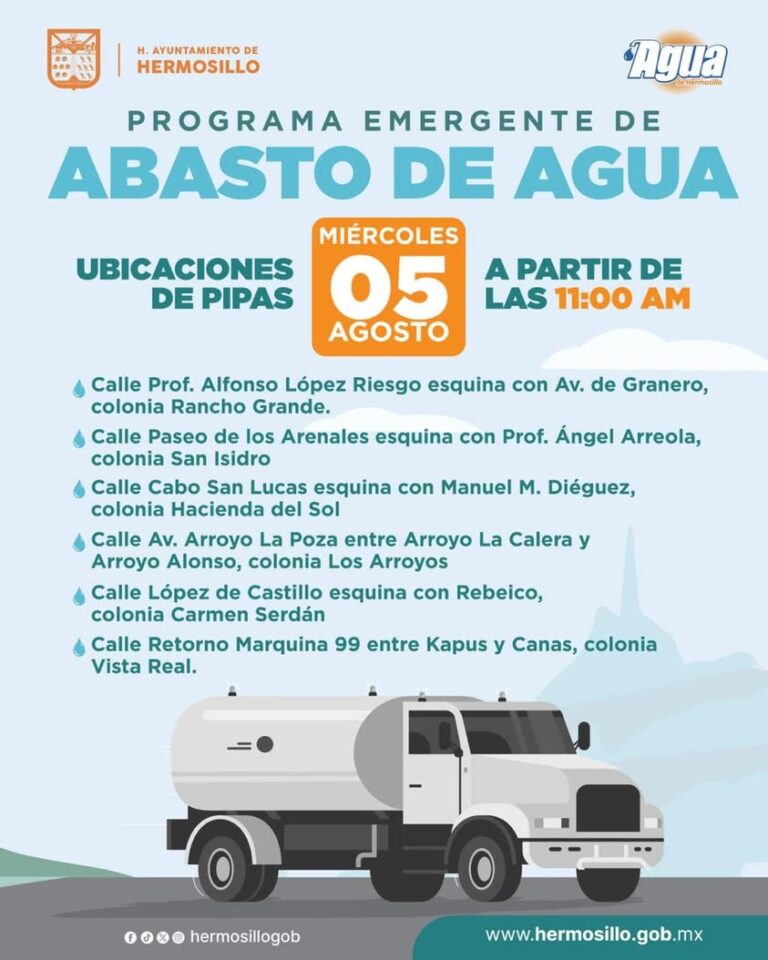 Gobierno de Hermosillo activa puntos del programa emergente de abastecimiento de agua Gobierno de Hermosillo activa puntos del programa emergente de abastecimiento de agua