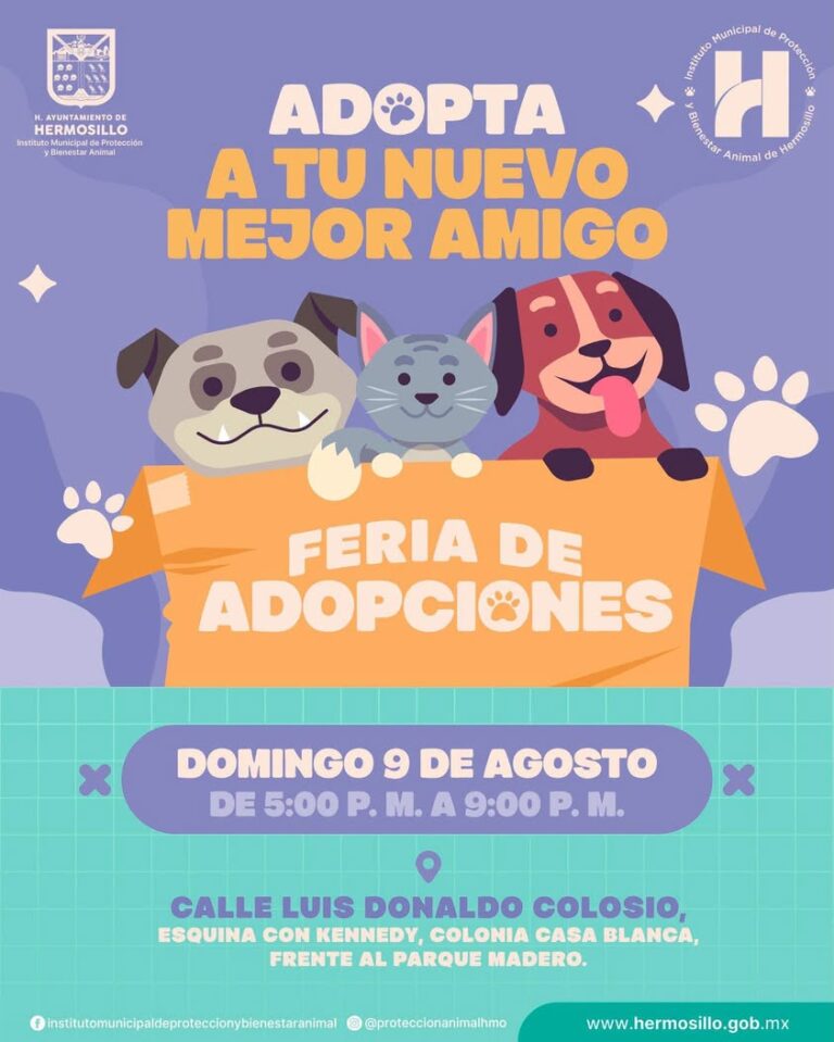 Feria de adopciones caninas en Hermosillo este 9 de agosto en Casa Blanca