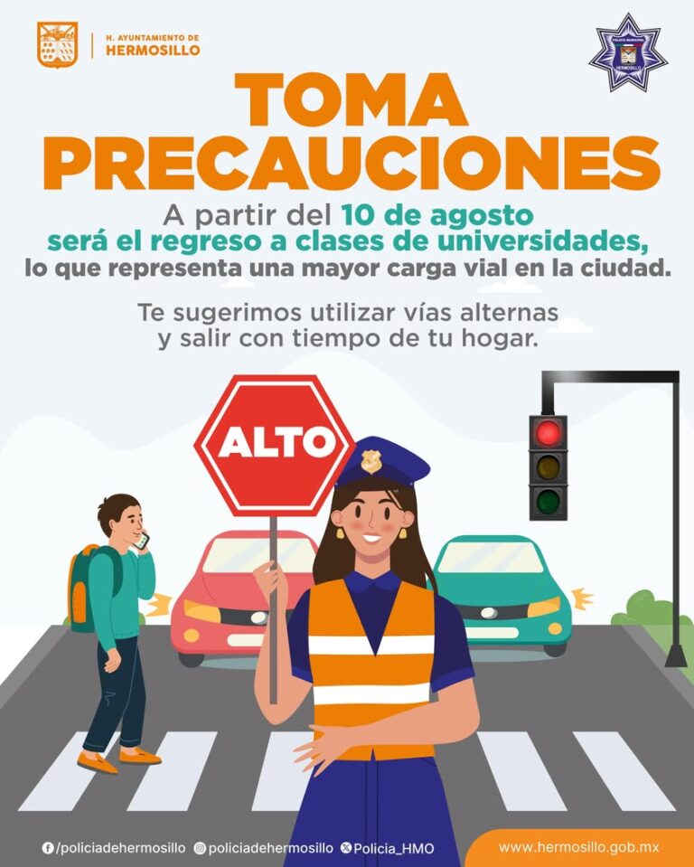 Regreso a clases universitarias en Hermosillo con apoyo vial de la Policía Municipal