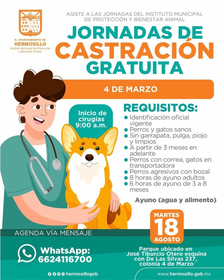 Jornada de castración gratuita para perros y gatos en colonia 4 de Marzo, Hermosillo