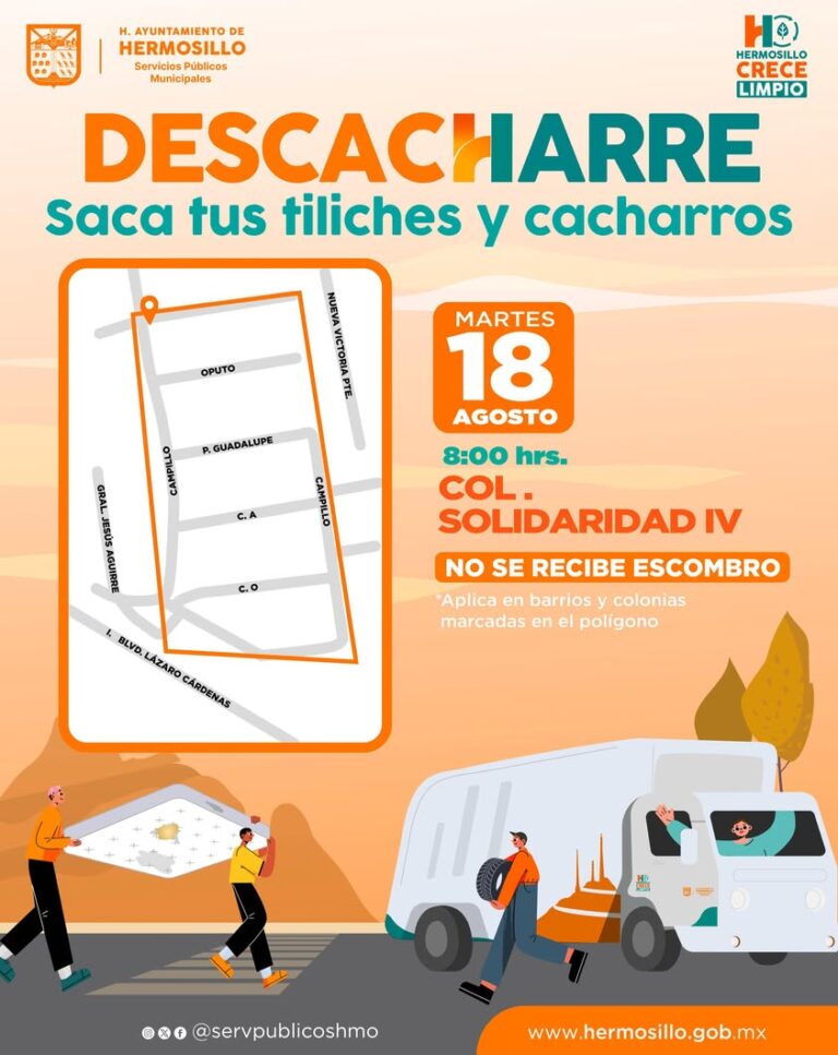 Descacharre en colonia Solidaridad IV el martes 18 de agosto en Hermosillo Descacharre en colonia Solidaridad IV el martes 18 de agosto en Hermosillo