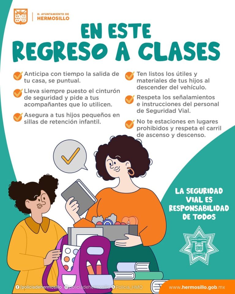 Tránsito Municipal emite recomendaciones para un regreso a clases seguro en Hermosillo