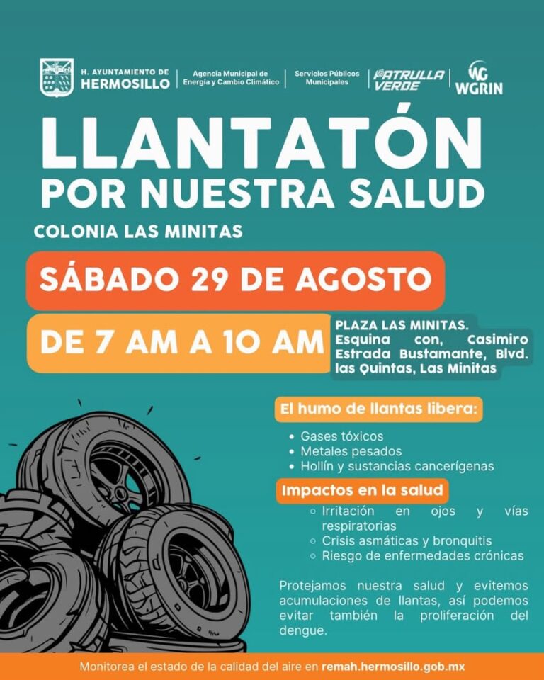 Llantatón en Hermosillo para recolectar llantas usadas el 29 de agosto