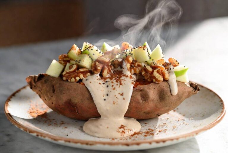 Desayuno nutritivo con camote, nueces y manzana para empezar el día con energía