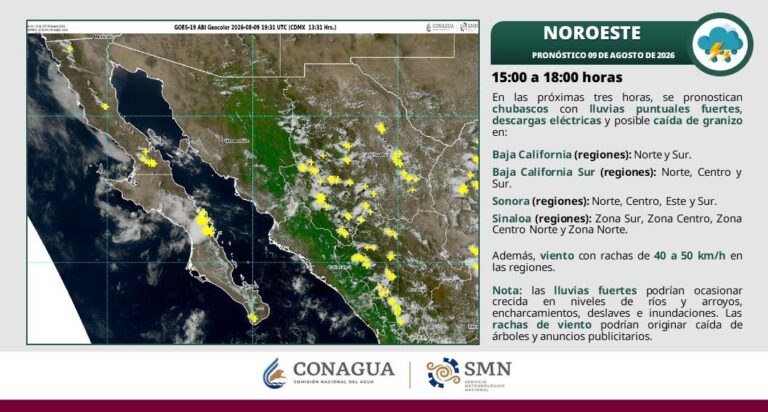 Pronóstico de lluvias para Sonora este domingo 9 de agosto de 2026 Pronóstico de lluvias para Sonora este domingo 9 de agosto de 2026