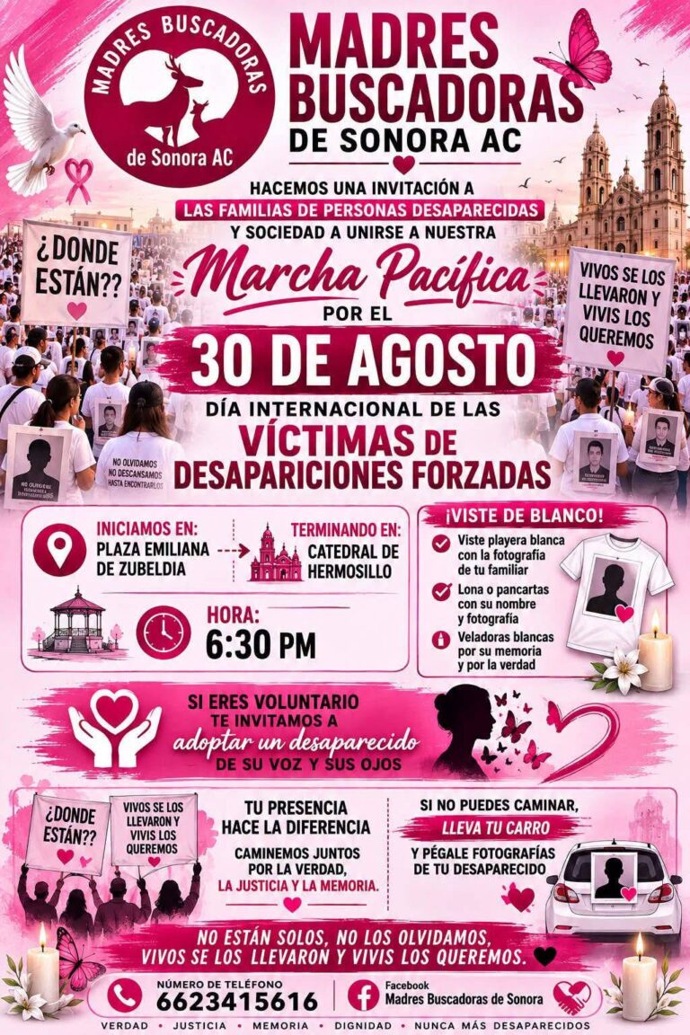 Madres Buscadoras convocan marcha en Hermosillo por desapariciones forzadas Madres Buscadoras convocan marcha en Hermosillo por desapariciones forzadas