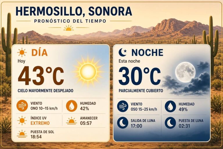 Pronóstico de temperatura en Hermosillo para el 24 de agosto de 2026 Pronóstico de temperatura en Hermosillo para el 24 de agosto de 2026