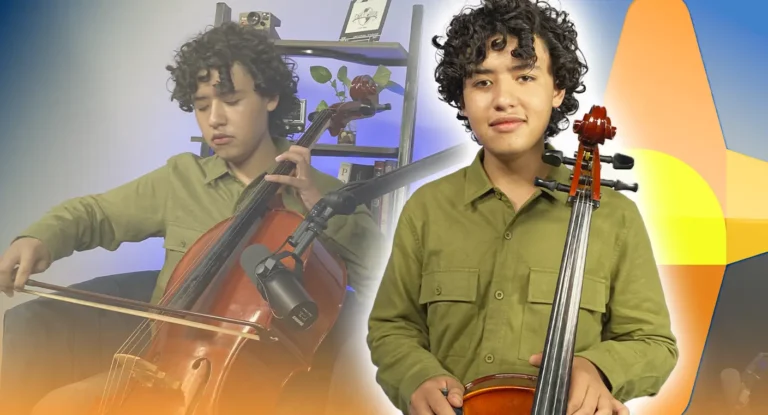 Axel Durán toca violonchelo en frontera de Nogales para financiar sus estudios