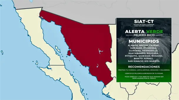 Catorce municipios de Sonora en alerta verde por huracán Polo