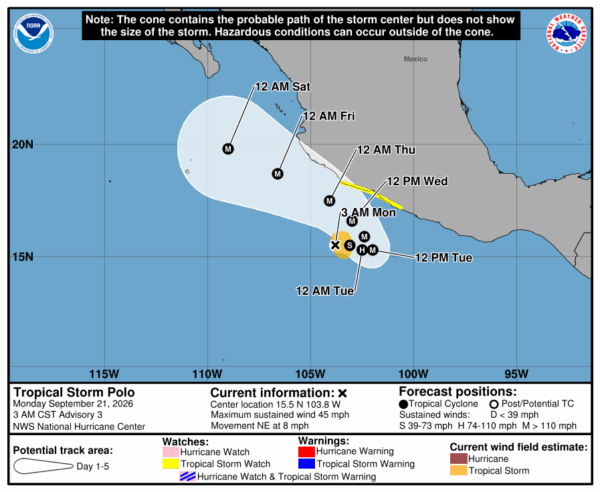 Tormenta tropical Polo se fortalece frente al Pacífico mexicano