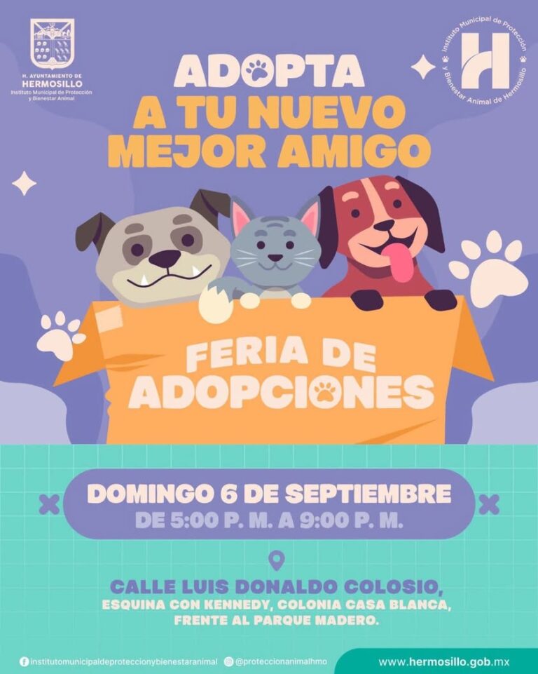 Feria de adopciones de mascotas en Hermosillo el 6 de septiembre
