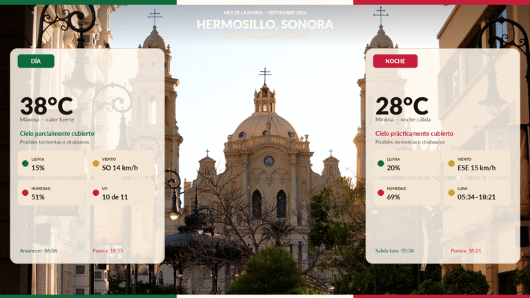 Pronóstico del clima en Hermosillo: 38°C y tormentas dispersas el 10 de septiembre