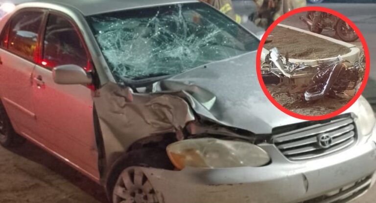Conductor lesionado tras choque entre automóvil y motocicleta en Hermosillo Conductor lesionado tras choque entre automóvil y motocicleta en Hermosillo