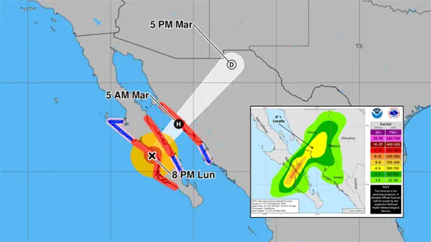 Huracán Polo impactará Baja California Sur y Sonora con lluvias y vientos intensos