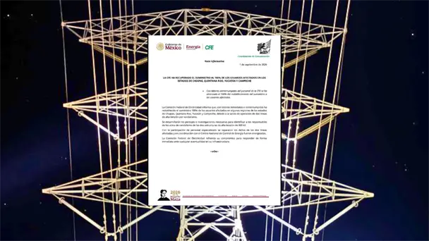 CFE restablece servicio eléctrico tras apagón en el sureste de México CFE restablece servicio eléctrico tras apagón en el sureste de México