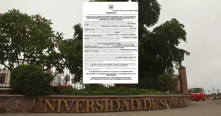 SIUS aplaza protesta en la Universidad de Sonora tras convocatoria a mesa de diálogo