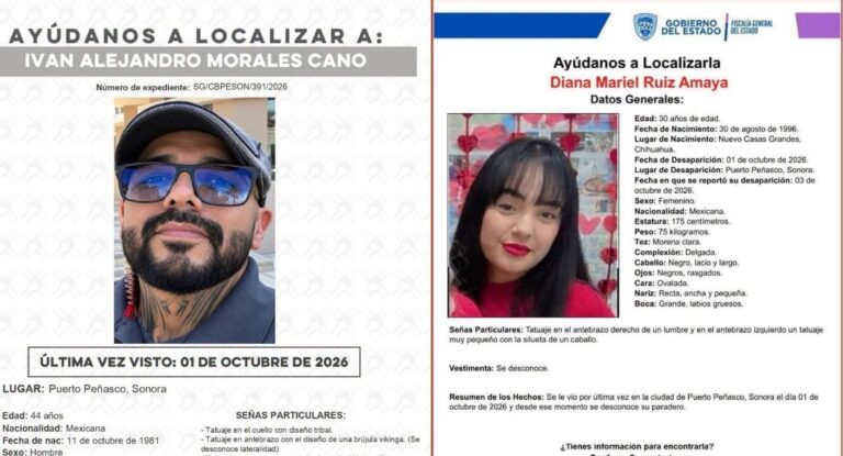 Investigan desaparición de Iván Alejandro Morales Cano y Mariel Ruiz Amaya en Puerto Peñasco
