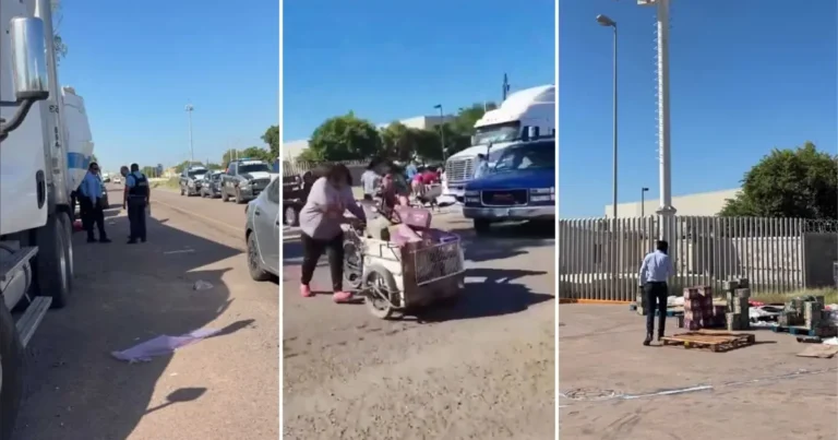 Vecinos realizan rapiña tras volcadura de tráiler con productos LALA en Ciudad Obregón