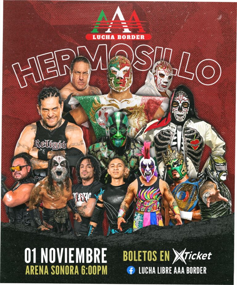 ¡La lucha libre AAA regresa a Hermosillo! Arena Sonora recibirá una noche de adrenalina y grandes enfrentamientos AAA Lucha Border se presentará el domingo 1 de noviembre en la Arena Sonora de Hermosillo, con una función de lucha libre que comenzará a las 6:00 de la tarde.