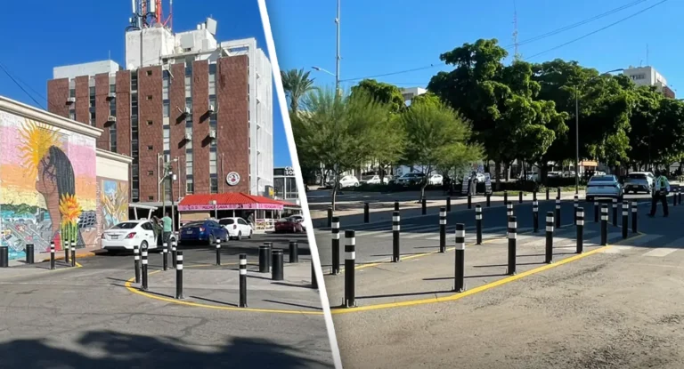 Colocan postes en bulevar Hidalgo de Hermosillo para evitar estacionamiento y mejorar seguridad peatonal