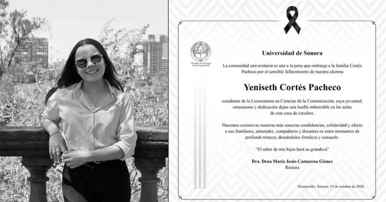 Fallece Yeniseth Cortés Pacheco, estudiante de comunicación en la Universidad de Sonora